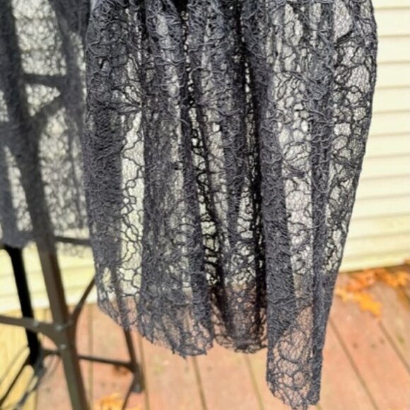 ZARA NWOT Black Lace Bohemian Sheer Flare Long Sleeve High Neck Top Size Medium - Picture 11 of 14